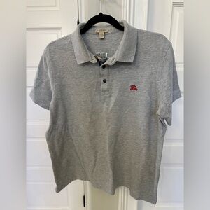 BURBERRY Men's POLO Style 100% Cotton Sz Large Gray Pique Nova Check S/S Shirt